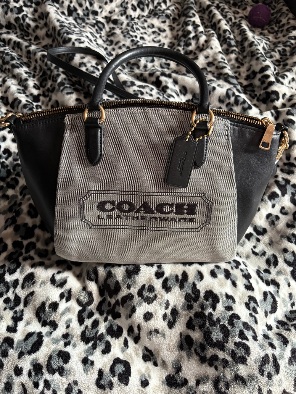 Coach Elise Badge Jacquard and Leather Black & Gray Satchel